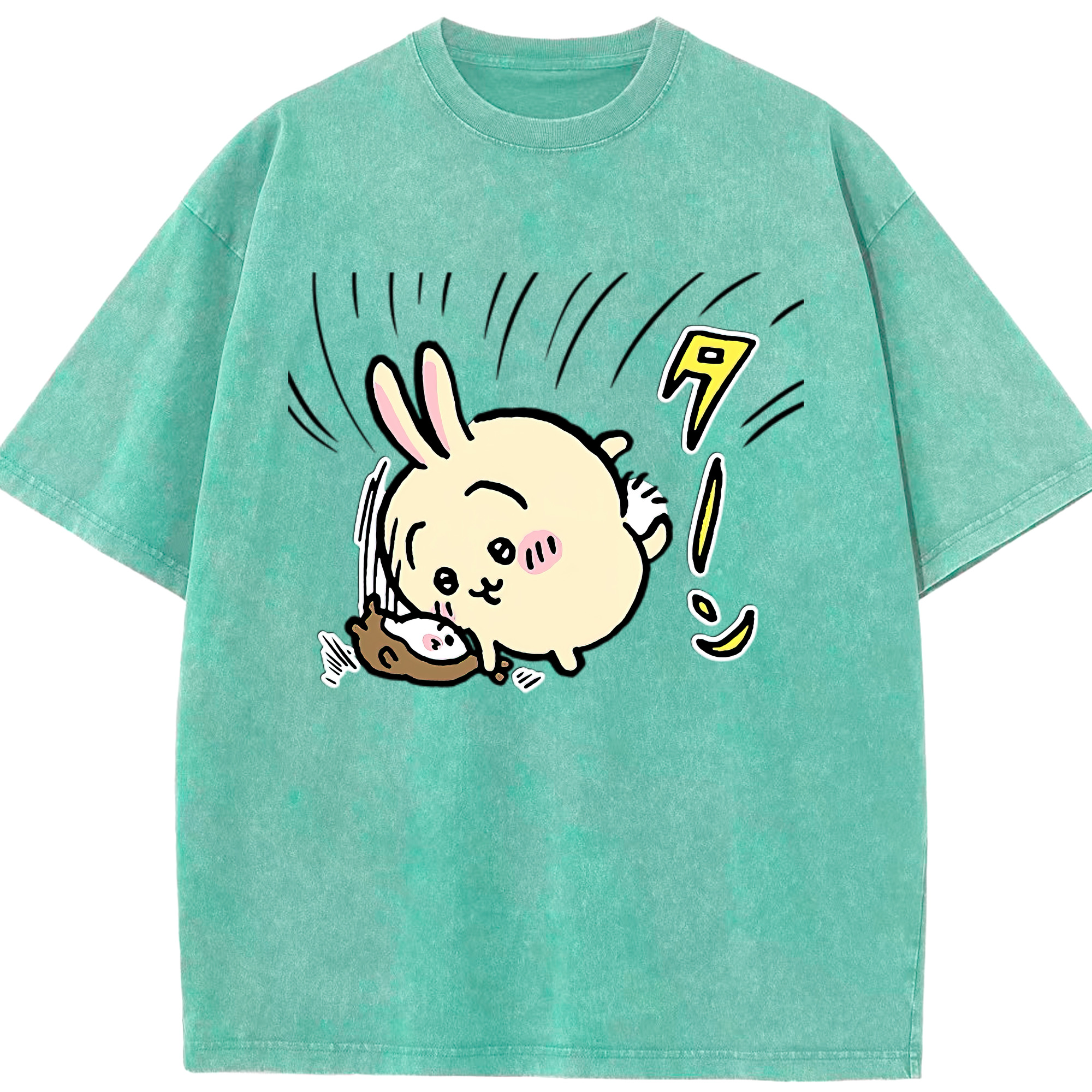 （画像用） ちいかわ うさぎ Chii-kawa usagi 綿100% ヴィンテージ風 半袖Tシャツ（フロントプリント）